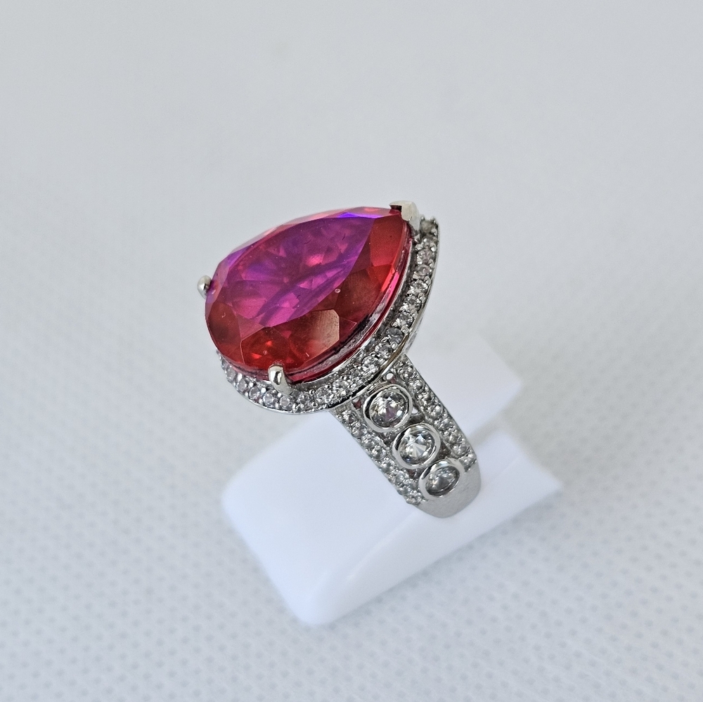 Genuine Volcanic Quartz & White Zircon Ring Sterling Silver Platinum Size 7! - Picture 5 of 13